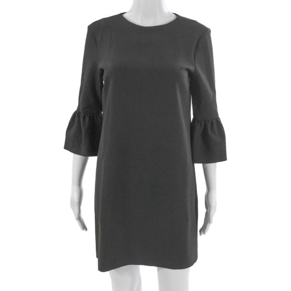 Zara Women Shift Dress Black 3/4 Sleeve Round Neck Polyester Size S
